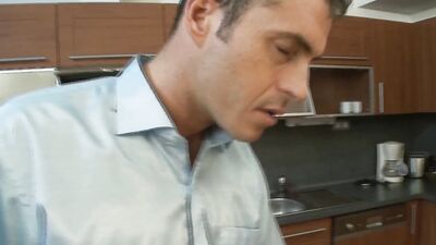 Housewife gets talked into fucking her husband in the kitchen