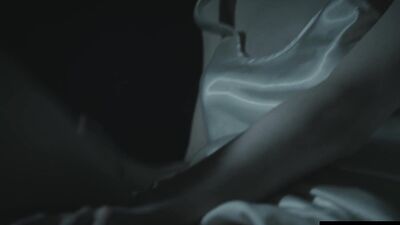 Cute girl studies her pussy in the mirror as she masturbates