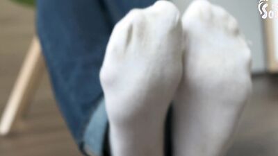 Very smelly and worn white Puma socks (POV foot worship, socks worship, stinky socks, foot smelling)