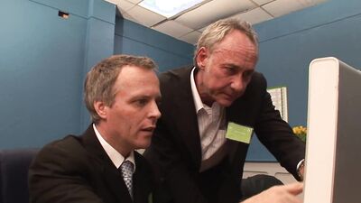 Interviewing the erotic blonde in the office turns into group sex once the brunette arrives