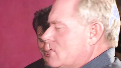 Wife sucks off a midget that cums on her face before sucking other men