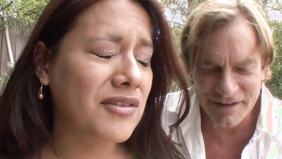 Fortunate older guy buries his cock into a little Latina and cums on her stomach