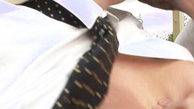 Horny blonde babe is ready to please those two men in the rancho