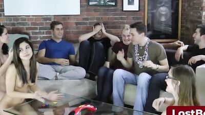 A big orgy after the girls play a nice strip game
