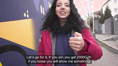 Public Agent Teen gets fucked after loosing at rock paper scissors