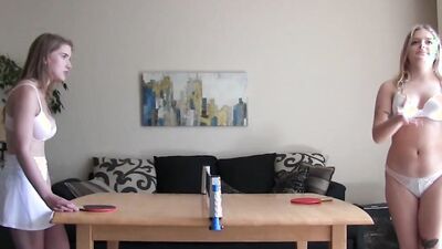 Strip table tennis with two gorgrous hot lesbians