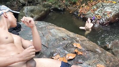 Outdoor fuck at the Rio Pance in Cali Colombia with a stranger jerking off while watching me - Angel Cruz & Celeste Alba