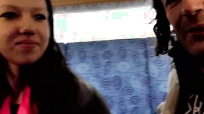 Young brunette gets fucked by stranger in camper