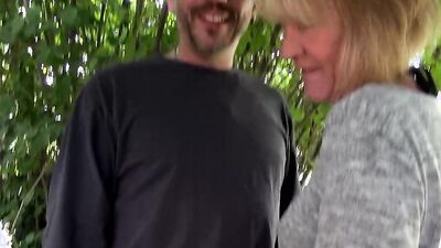 Horny granny sucks big hard cock