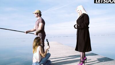 Hot Blonde MILF Georgie Lyall Drilled On The Beach While Her Friend Films - LATINA MILF