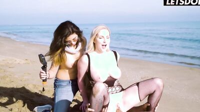 Hot Blonde MILF Georgie Lyall Drilled On The Beach While Her Friend Films - LATINA MILF