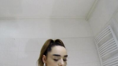 Tattooed Hot Sexy Girlfriend in the Bathroom changes Panties