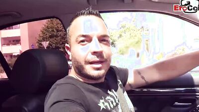 German skinny slut persuaded to have sex on the street during a real date POV