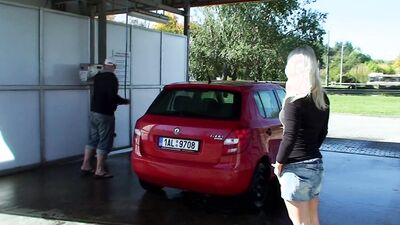 A busty blonde babe gets her moist pussy hammered in public