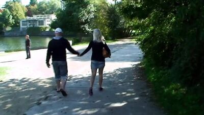 A busty blonde babe gets her moist pussy hammered in public