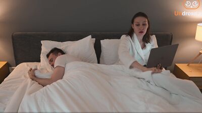 MILF helps to cum Neighbour in share bed with hand job and tight pussy, but can't...