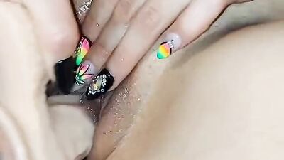 Streched teenie pussy gaps after 5 dildos