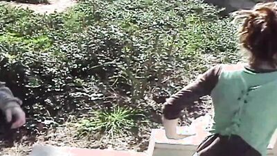 Horny hippie couple got together in a public park and fucked hard under the tree