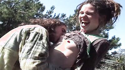Horny hippie couple got together in a public park and fucked hard under the tree
