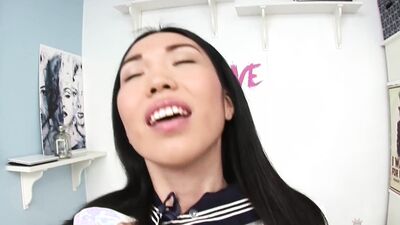Nicole's little asshole is about to get stretched with a thick dildo