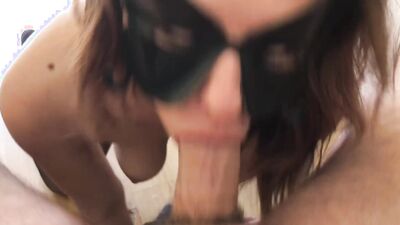 Big ass secretary in black stockings and high heels gets deepthroated with no hands and swallows cum