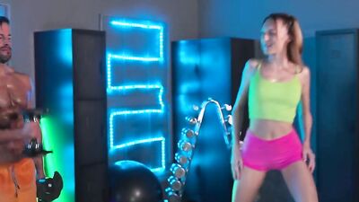 Fitness Rooms Petite Latina Angelique Lapiedra and Isabella De Laa wild FFM threesome hard fast fuck