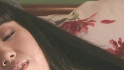 Skinny Asian Brunette Orgasms While Riding Long Shaft in Reverse Cowgirl Position on the Bed