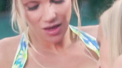 After Surfing the Two Gorgeous Blondes Have Some Naughty Lesbian Fun by the Outdoor Pool