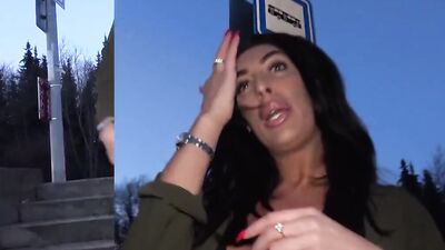 Public Agent Northern Lass catches Euro perv wanking his cock outside and gets creampie in basement