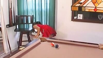 Sweet Cheerleader Hottie Gets Smashed by an Older Guy on a Pool Table