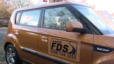 Fake Driving School - Instructor is caught masturbating by a SEXY BLONDE with fantastic tits