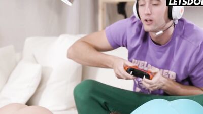 Lady Gang Fucks Virgin StepBro While He's Playing A Game - HORNY HOSTEL
