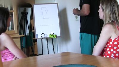Two attractive girls are playing a Strip Hangman game with Matt serving as the judge