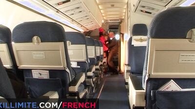The busty stewardess takes good care of the pilot between 2 flights