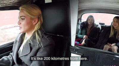 Female Fake Taxi 3 Super sexy LESBIANS fucking in the back of a London Cab