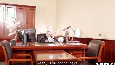 VIP4K. Sexy blonde with long legs and big natural tits is fucked during the job interview