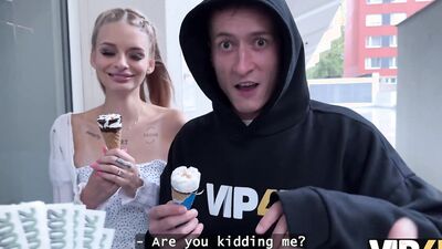 VIP4K. Young beauty with natural tits is cheating on her BF in front of him