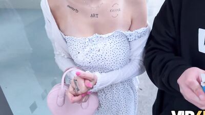 VIP4K. Young beauty with natural tits is cheating on her BF in front of him