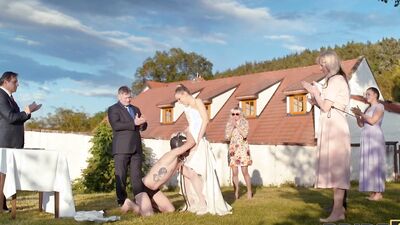 BRIDE4K. Shy bride with natural tits is fucked roughly in front of everyone in public