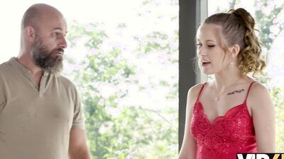 VIP4K. Hot Una Fairy with natural tits sucked her BF's cock and then fucked his old man