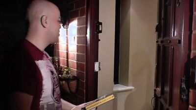 Lacey orders pizza from an Italian restaurant and thanks the delivery man by sucking his pepperoni