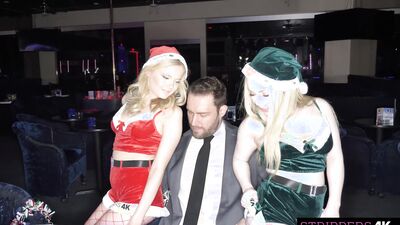 Cum Dumpster Strippers Tag Team Lonely Cock On Christmas
