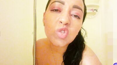 POV Latina babe in bathroom teaches you JOI of giving wet blowjobs in close up with lots of wetness
