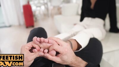 Black Angel in a raunchy POV footjob and pussy fuck scene