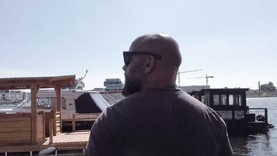 Outdoor sex on the boat, her wet pussy glistening in the sun