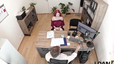LOAN4K. Little redhead whore with big tits jumped on a dick in the office