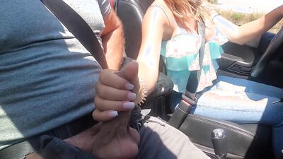 during the car ride she jerks off her lover's big oak tree