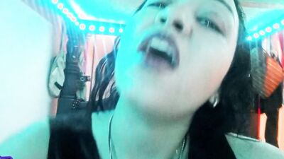 Gothic babe masturbates her pink hairy pussy while moaning a lot, her MILF stepmom records her with her cell phone, lesbian POV