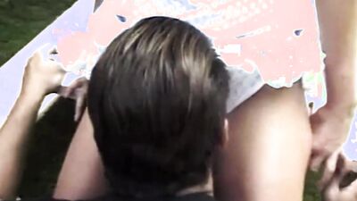 Three-hole mare gets submissively fucked in public