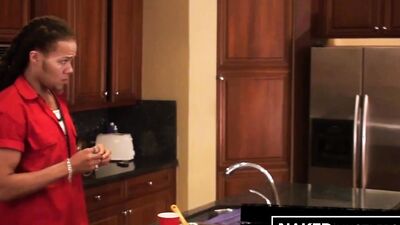 Amateur Ebony Baddie gets Fucked in Kitchen by attractive light skin man